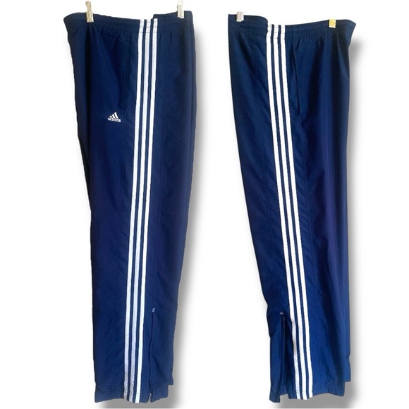 Vintage Adidas Three Stripe Navy Track Pant Zippered Open Hem Size Women’s Small - Picture 2 of 12